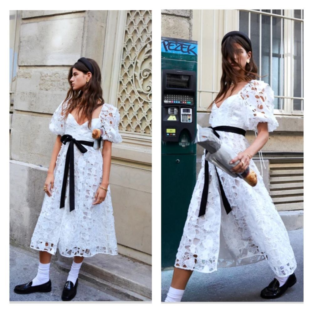 For Love and Lemons Marlene Heart Embroidered Midi Dress White Size XL
